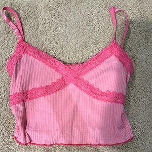 Pink Lace Trim Cami Top